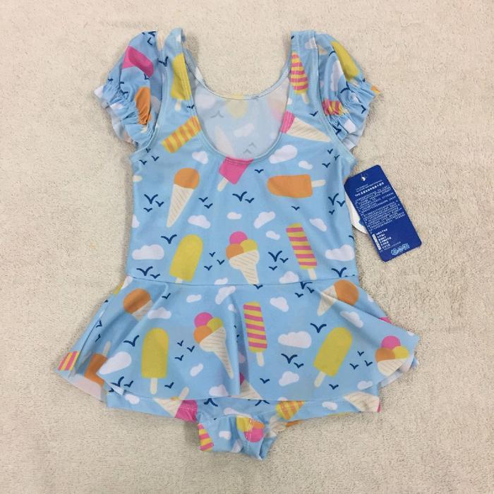 (1-7th) Baju renang anak biru pink set topi bayi rok senam muslim lengan pendek resleting depan