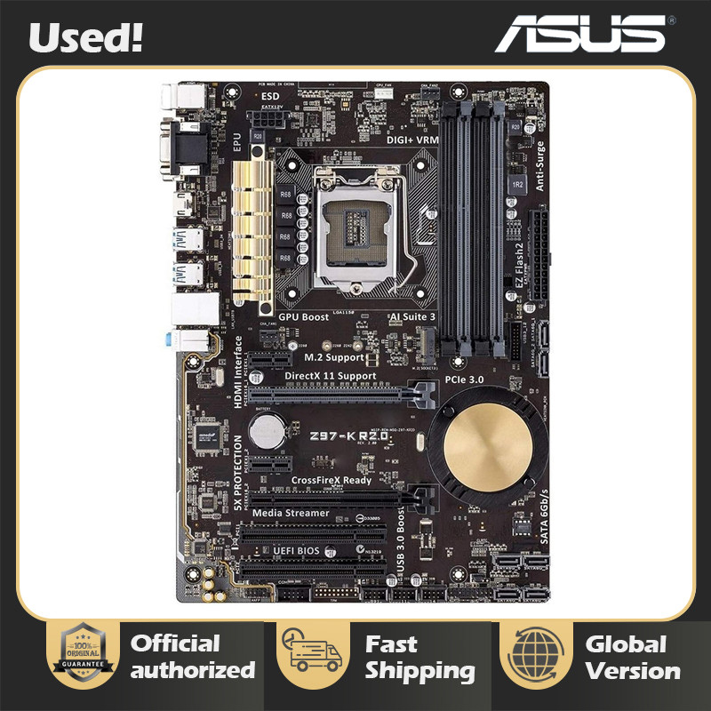 . Used Asus Z97-K R2.0 Desktop Motherboard Z97 Socket Lga 1150 I7 I5 I3 -