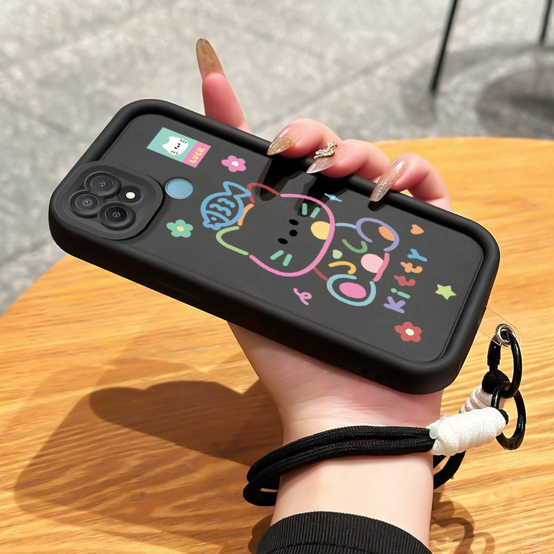 Casing Hp untuk OPPO A15 A15s A35 4G Case Casing HP Softcase Ponsel Soft Shell dengan Tali Silikon K