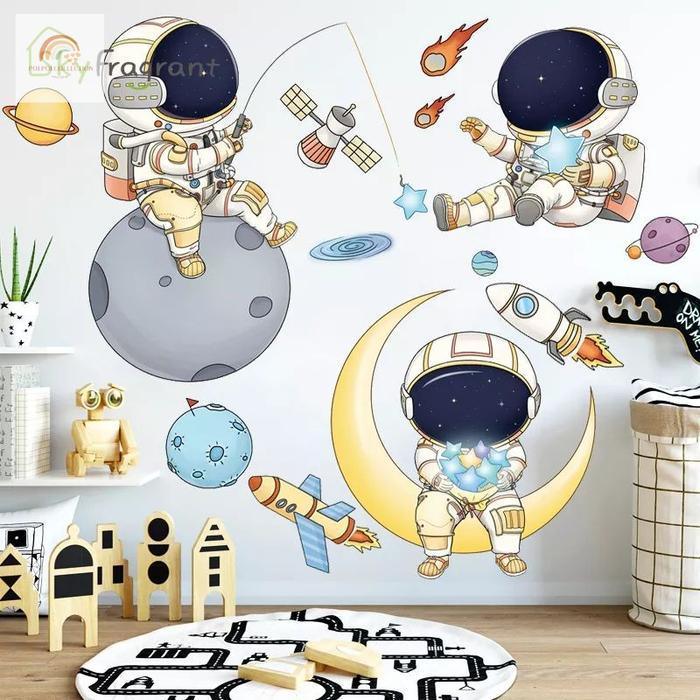Stiker DInding Dekorasi Dinding Premium Wallsticker Kamar Anak Astronot Space Moon Stiker Kamar
