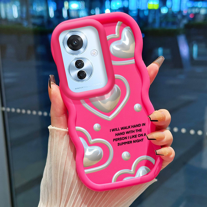 Casing Hp Untuk OPPO Reno 11F 5G Case Hati Perak Cesing Polos Kasing Macaron gelombang Kesing Siliko
