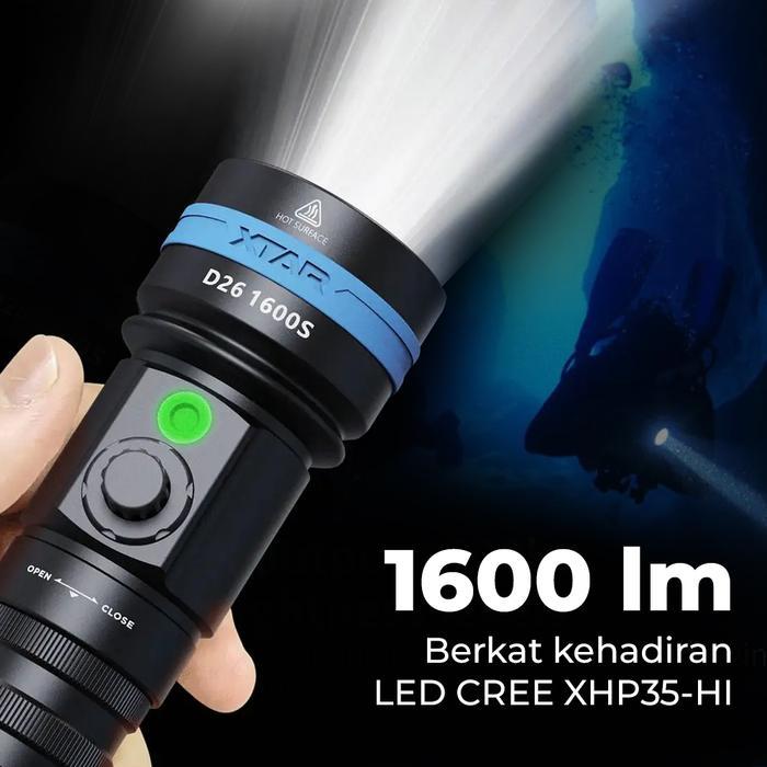 SENTER Selam Diving XTAR D26 CREE XHP35 1600 Lumens Waterproof Bawah laut