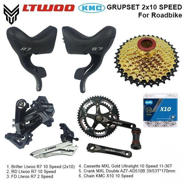 LTWOO Komponen Groupset Minivelo Brifter R7 RD FD Cassette MXL Gold 10 Speed 11-36T Crank Double