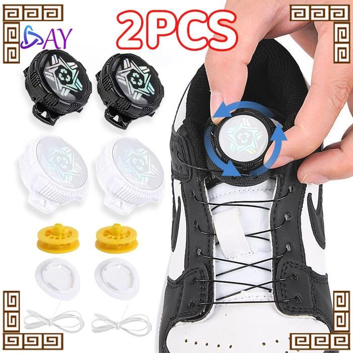 2PCS/SET TALI SEPATU PUTAR AUTOMATIS ROTATING SHOELACE BUCKLE TALI SEPATU PUTAR BOA TALI SEPATU BOA
