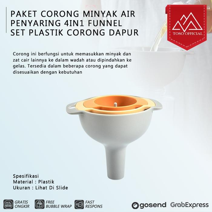 Sale Paket Corong Minyak Air Penyaring 4In1 Funnel Set Plastik Corong Dapur