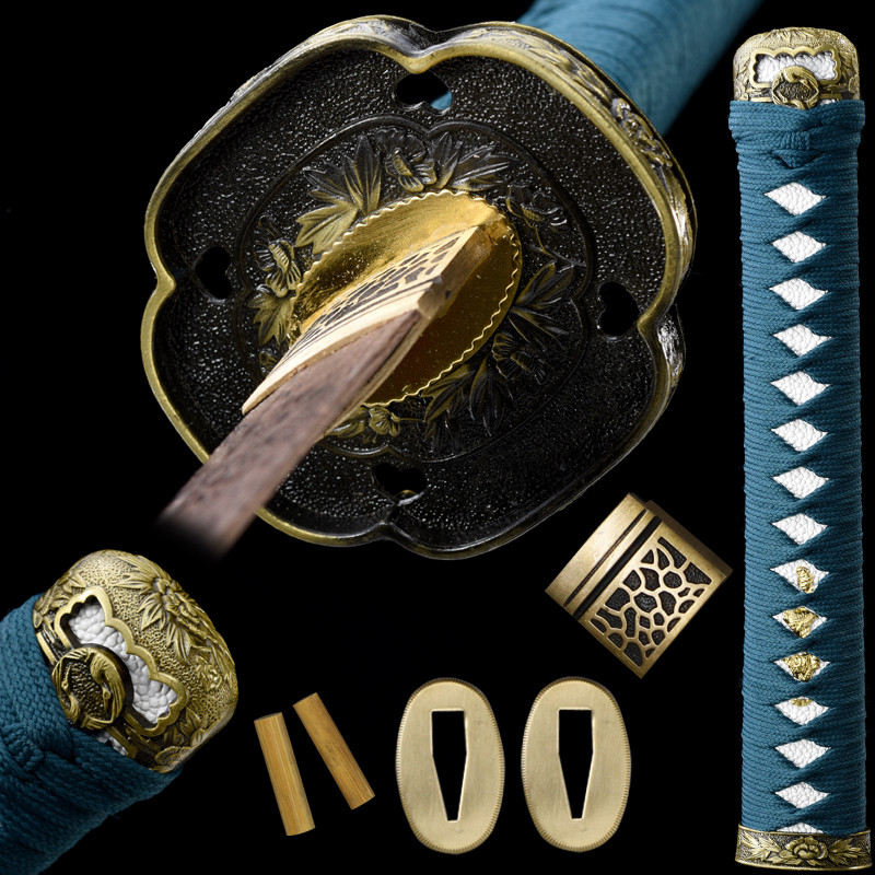 A Set Exquisite Handle Tsuka Hlit Alloy Parts Handguard Tsuba Guard for Japanese Katana Samurai