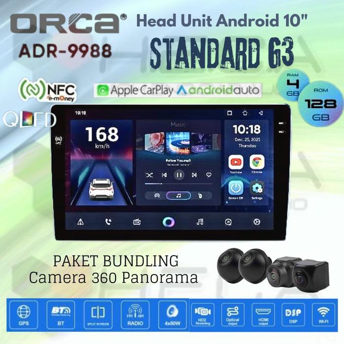 ORCA Standard G3 4/128 GB 10 inch QLED NFC ADR-9988 Head Unit Mobil Android 10" Tape TV + Camera 360
