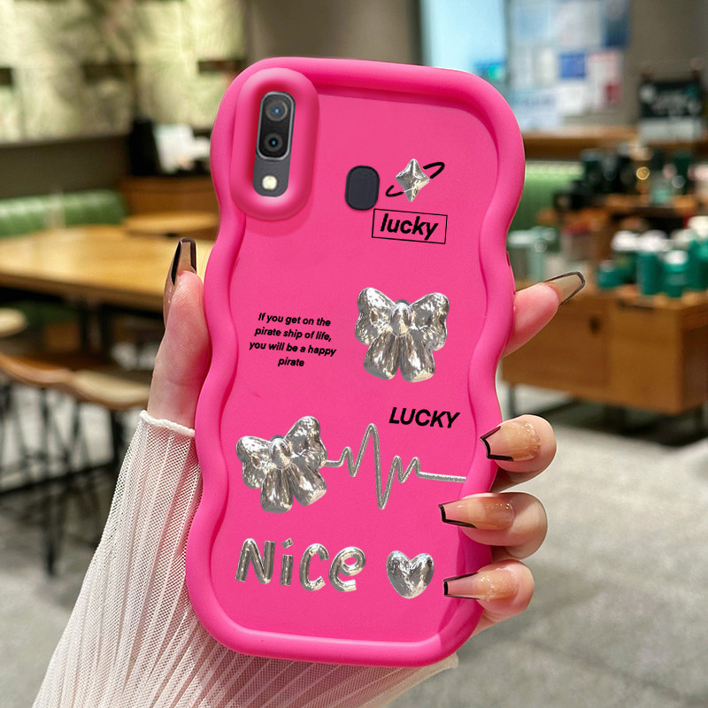 Casing Hp Untuk Samsung A20 A30 M10s Case Perak Bow Cesing Polos Kasing Macaron gelombang Kesing Sil