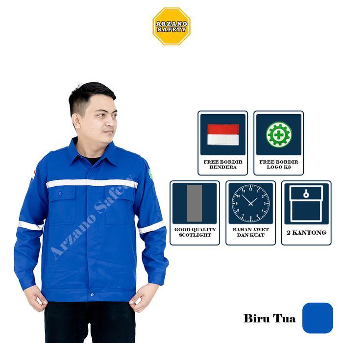 wearpack atasan kemeja safety baju safety pria lengan panjang seragam Kerja Merah Biru