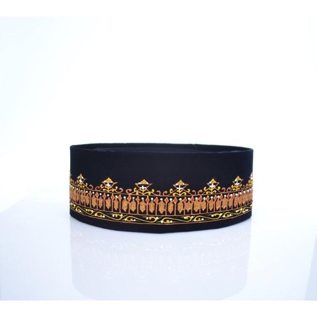 TERMURAH Peci Songkok Hitam Nasional Motif Batik Aceh Emas READY STOCK
