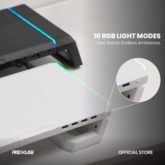 Rexus Monitor Stand Trant Fp03: Stand Monitor/Laptop Logam Ergonomis, Hitam/Putih, Beban Hingga
