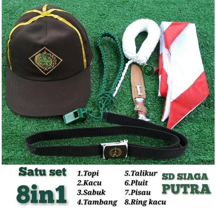 Set Perlengkapan Pramuka Siaga Putra SD SMP: Topi, Kacu, Ring, Tambang, Pisau, Talikur, Peluit, Ikat