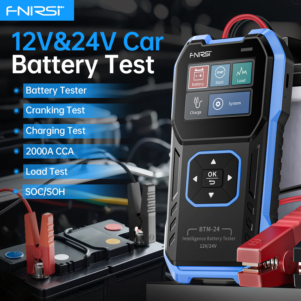 FNIRSI BTM-24 12V/24V Car Battery Tester 0-2000 CCA Automotive Battery Load Tester Cranking Charging