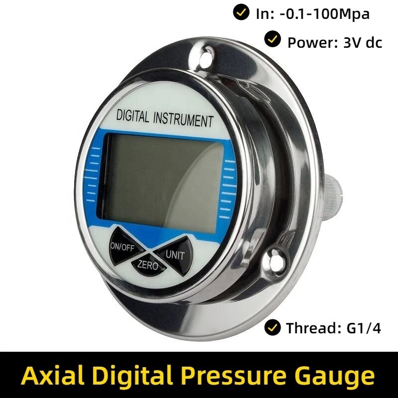 AXIAL DIGITAL PRESSURE GAUGE, HYDRAULIC PRESSURE, VACUUM PRESSURE, PRECISION DIGITAL GAUGE