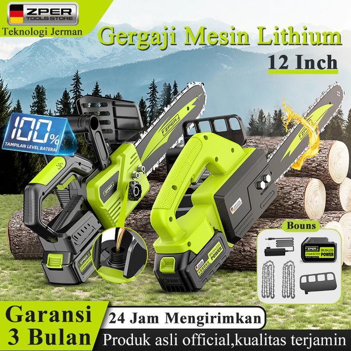 ZPER MESIN GERGAJI KAYU 12 INCI LED CHAINSAW LISTRIK GERGAJI POTONG KAYU RANTAI ELEKTRIK LITHIUM