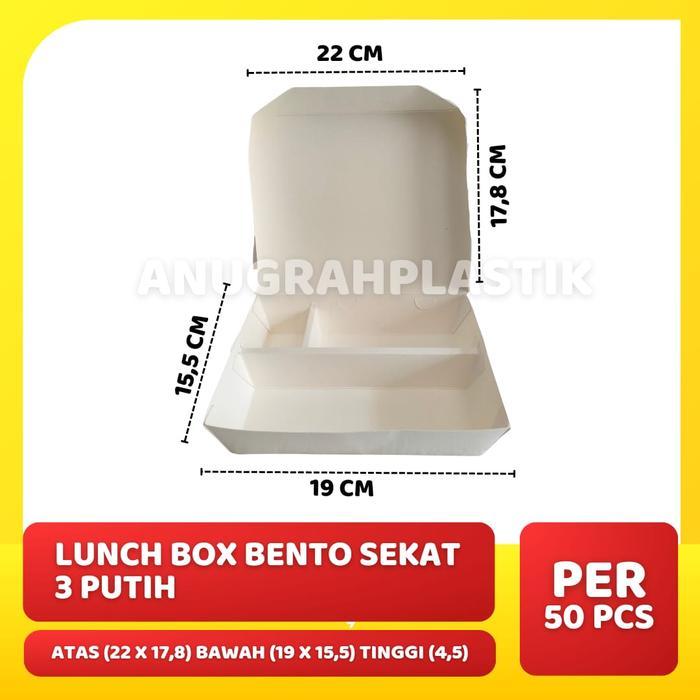 Lunch Box Bento Sekat 3 / Paper lunch box 3 sekat ISI 50 PCS