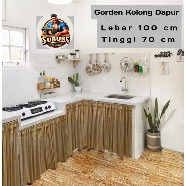 NEW Gorden kolong dapur / Gordeng kolong meja dapur / Gorden dapur bawah kompor 1 set plus tali