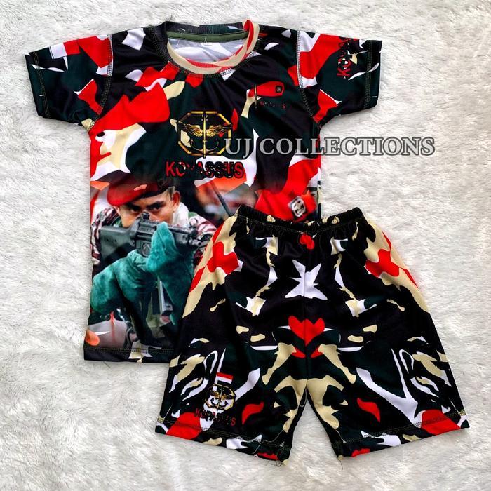 SETELAN JERSEY ANAK PENDEK PLUS TOPI RIMBA LORENG KOPASSUS - SATU SET JERSEY ANAK DAN TOPI LORENG