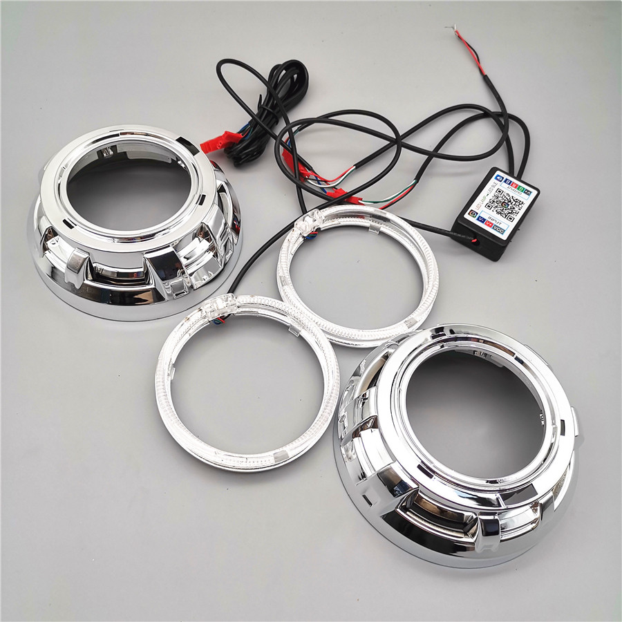 1 PAIR 3.0 INCH H1 BI XENON HID PROJECTOR LENS SHROUDS RGB APP BLUETOOTH LED ANGEL EYES
