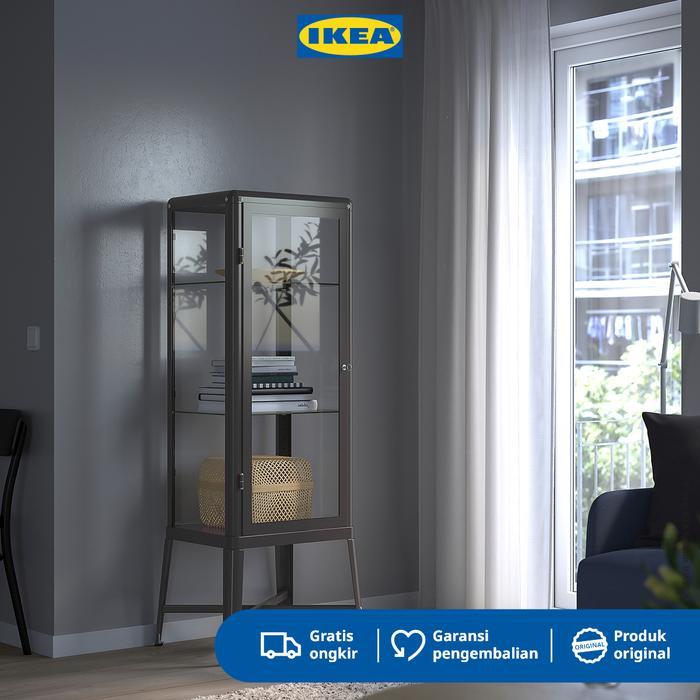 IKEA FABRIKOR Kabinet Pajangan Dengan Pintu Kaca Abu-abu Tua 57x150 cm Furniture Lemari