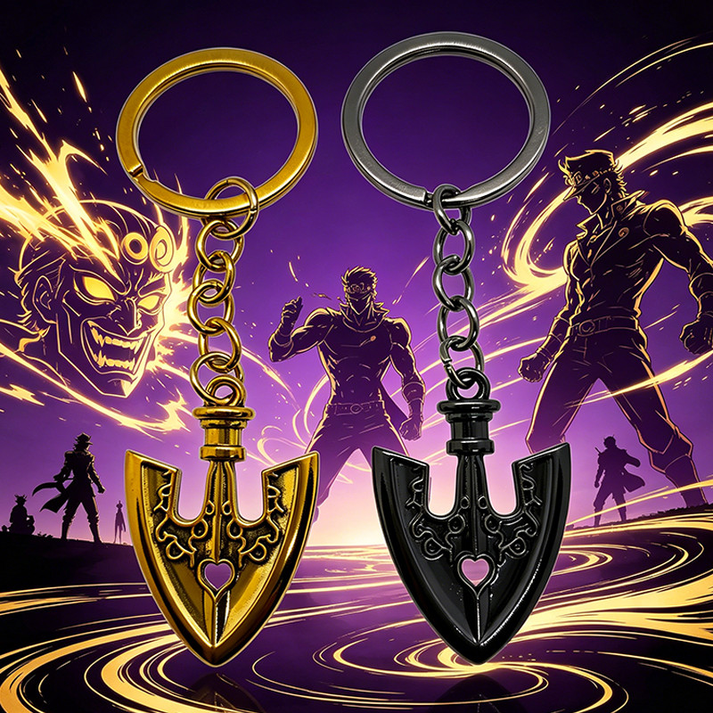 JoJo's Adventure Stand Arrow Keychain Jotaro Kujo Hand Round Hat Brooch Set Anime Metal Pin Keyring