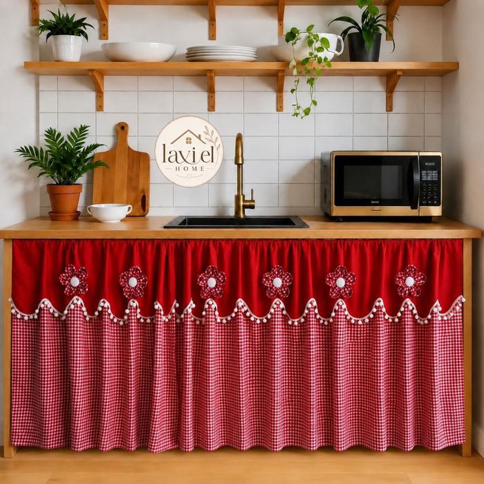 Premium Gorden Kolong Dapur/Tirai Dapur Korean Series Bunga Kain Original