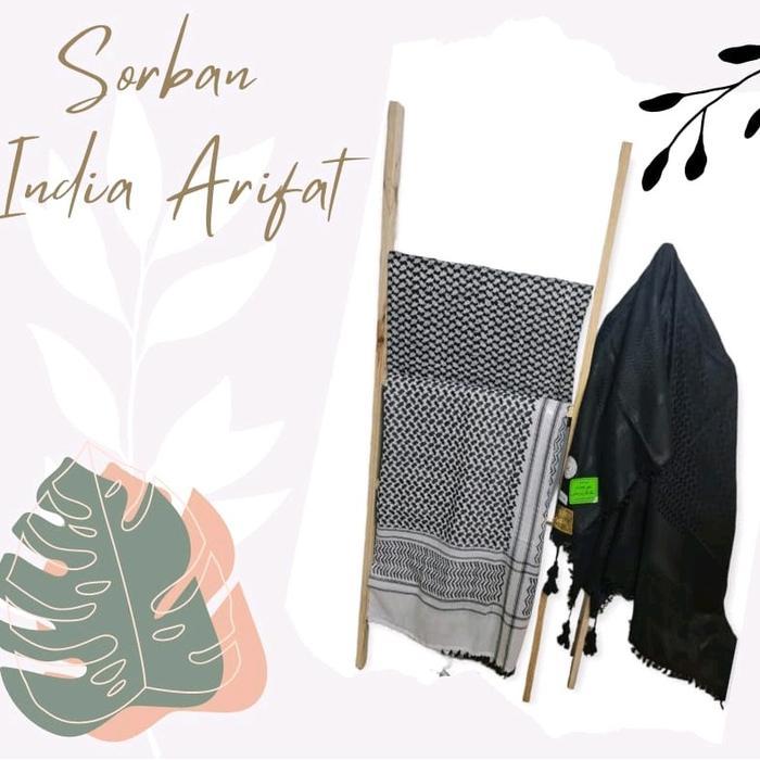 Sorban India Arafat Hitam Putih / Sorban Putih Kotak Ready