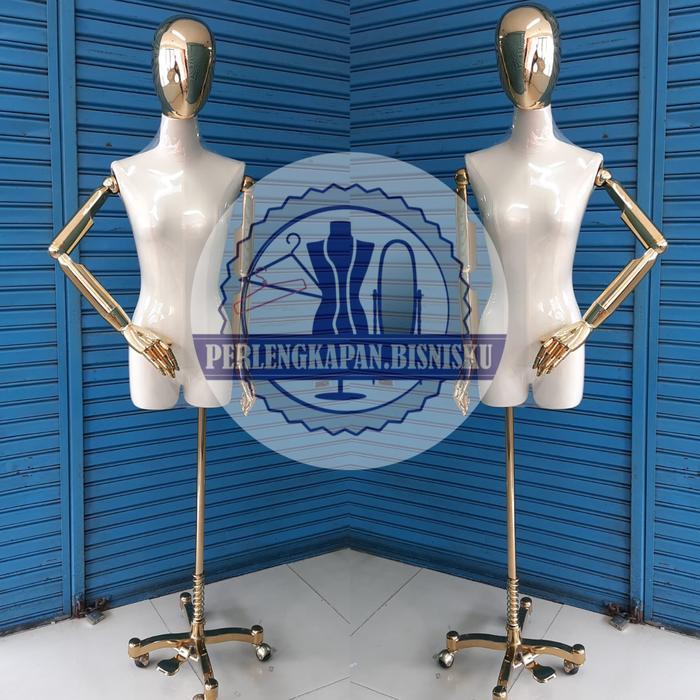 TERLARIS MANEKIN PATUNG BAJU WANITA TANGAN KAYU ROBOT KEPALA GOLD