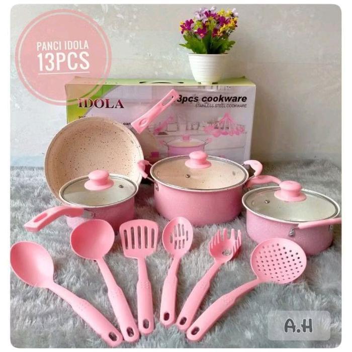 PANCI IDOLA 13 PCS COOKWARE SET WARNA HITAM FRYPAN & SPATULA GRATIS ALAT DAPUR PRAKTIS UNTUK MEMASAK