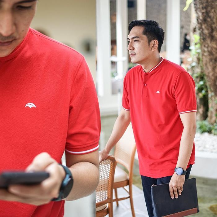 Kaos Polo Pria Polos Tanpa Kerah Red Merah Hanley Goodfriends Original
