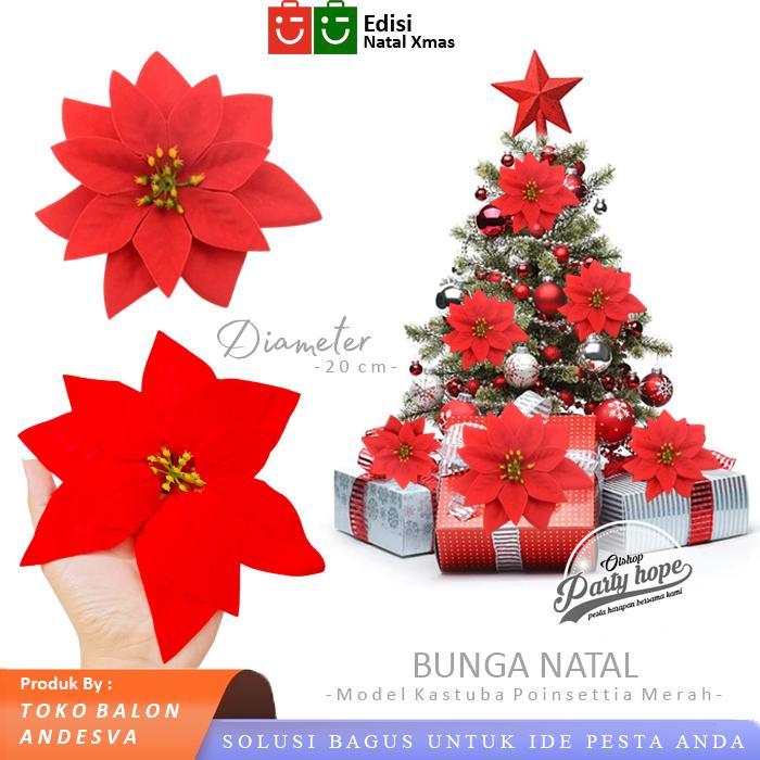 Bunga Kastuba Poinsettia Merah / Hiasan Natal Bunga Kastuba Poinsettia / Bunga Pohon Natal Kastuba