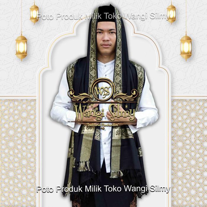 Sorban Kashri Arifat Hitam Motif Emas Sorban Panjang Habib 2 Meter