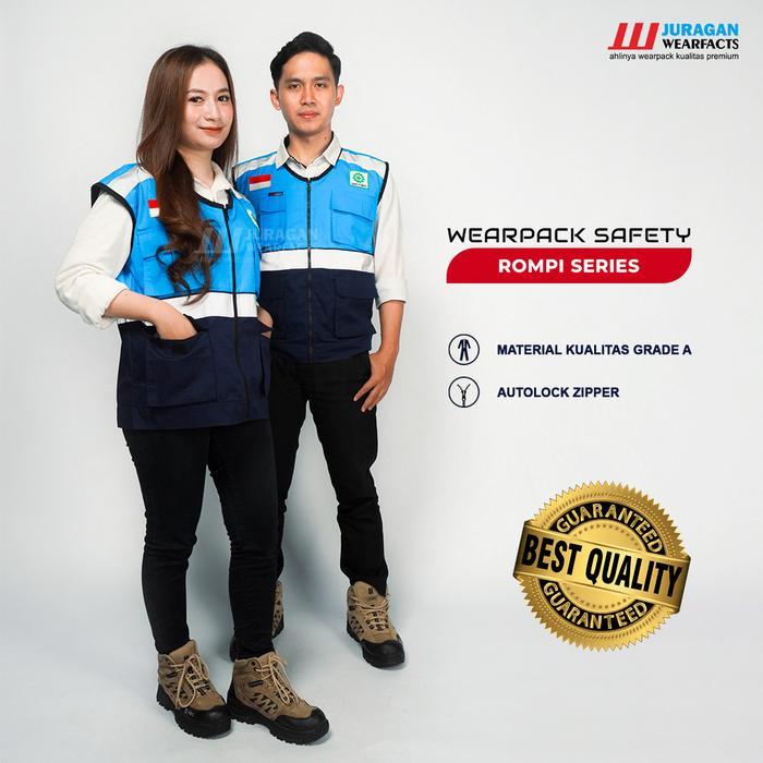 READY [COD] Rompi Safety seragam Proyek jaring Pria Wanita K3 Warna Biru Toska Kombinasi Biru Navy
