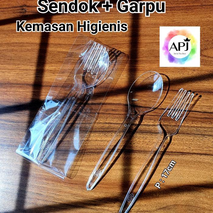 Sendok + Garpu Plastik Bening Kemasan Higienis / Set sendok+garpu plas