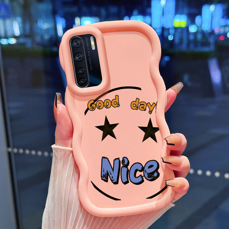 Casing Hp Untuk OPPO A91 F15 Reno 3 Case Emoji mata berbinar Cesing Polos Kasing Macaron gelombang K