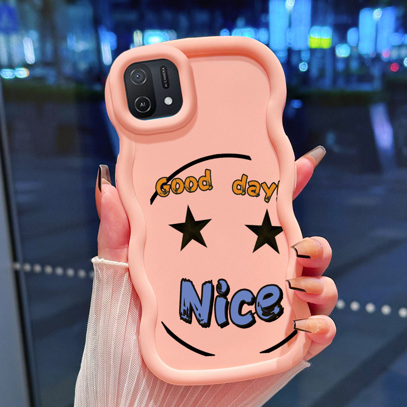 Casing Hp Untuk OPPO A16K A16E Case Emoji mata berbinar Cesing Polos Kasing Macaron gelombang Kesing