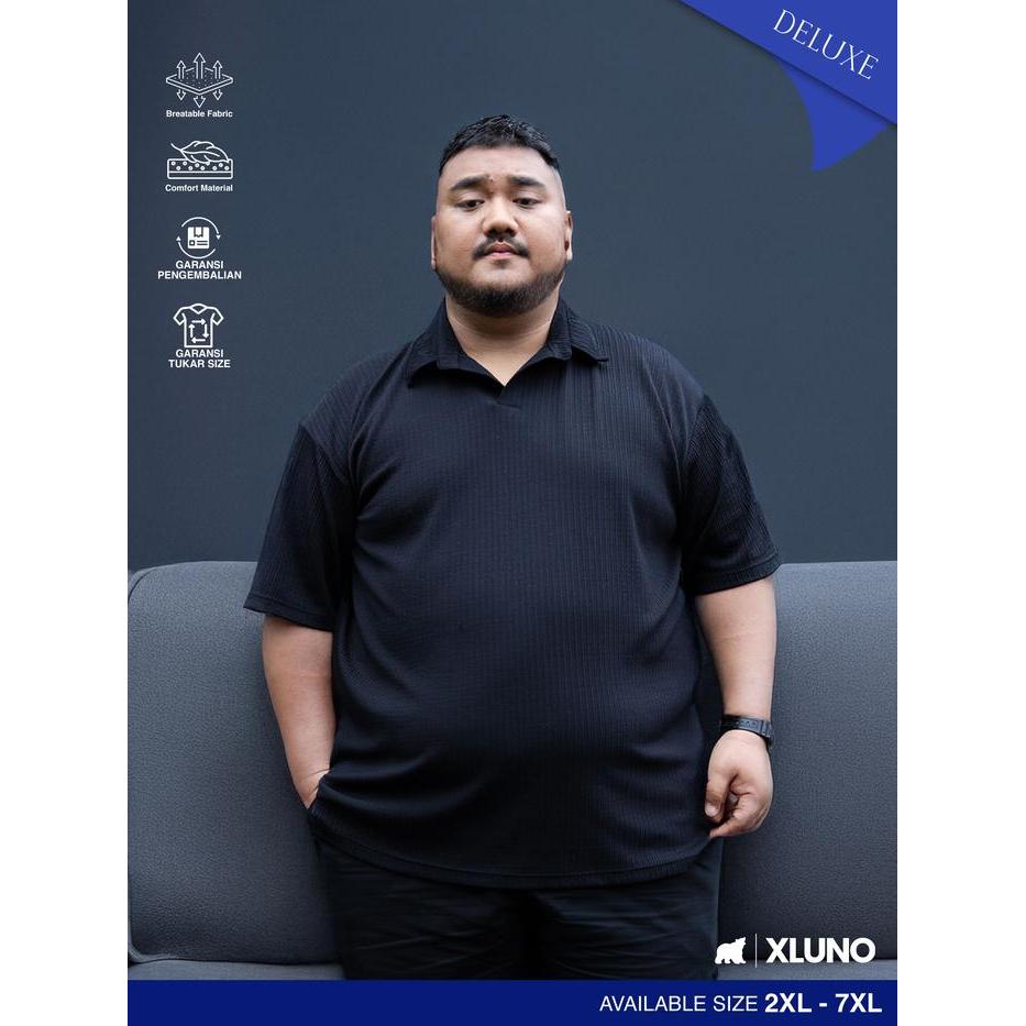 Xluno Carl Polo Black Baju Polo Pria Jumbo Knit Big Size Lengan Pendek