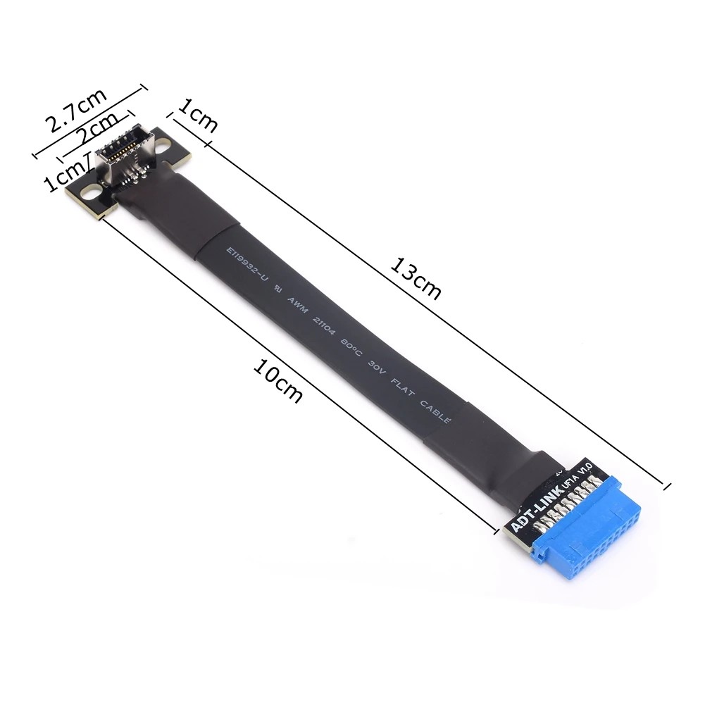 Adt Usb 3.0 Flexible Extension Flat Cable Type-E Usb-E To 19P/20Pin Motherboard Usb 3.0 Type-E