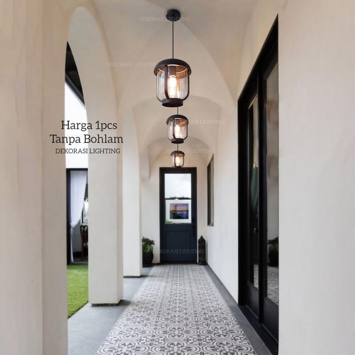 Lampu gantung hitam E27 minimalis waterproof outdoor lampu teras dekor