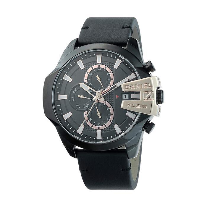 PROMO BESAR Daniel Klein Exclusive DK12352-4 Men Black Dial Black Leather Strap