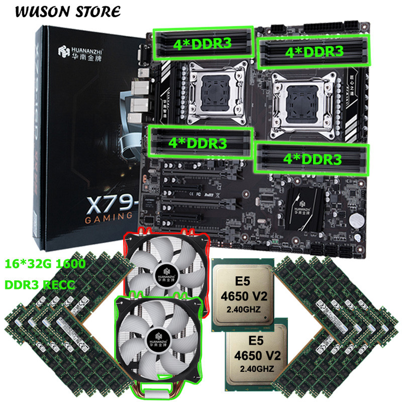 . Huananzhi X79-16D Dual Cpu Motherboard With Vga Output 512G Ram 16*32G Reg Ecc Dual Processor Xeon