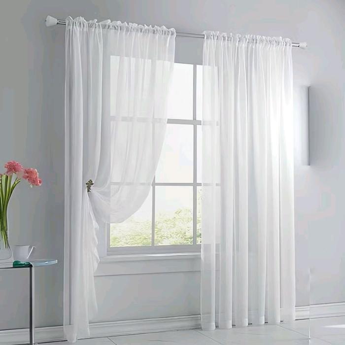 NEW Gorden Vitrase Model Serut Putih Polos Lubang Jahitan Jendela Pintu - Curtain Gorden Vitrase