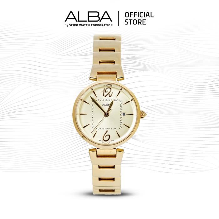 Alba Jam Tangan Wanita Fashion AH7R04 / AH7R04X1 Quartz Light Gold Dial Stainless Steel Strap Watch