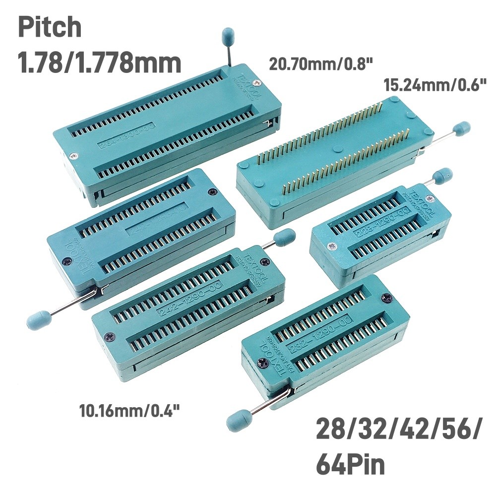 Test Tool IC DIP ZIF ZIP Socket 28 32 42 56 64 Pin Pitch 1.78 mm 1.778 Press-Fit Dual Row Spacing