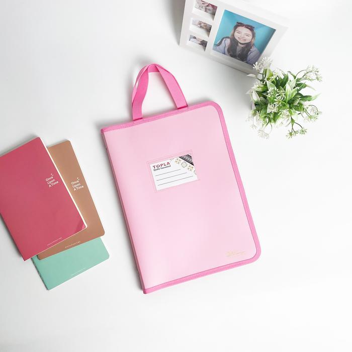Topla Zipper File 3838 Map Dokumen Folio A4 Resleting Handle Map Warna Pastel Aesthetic Korean Style
