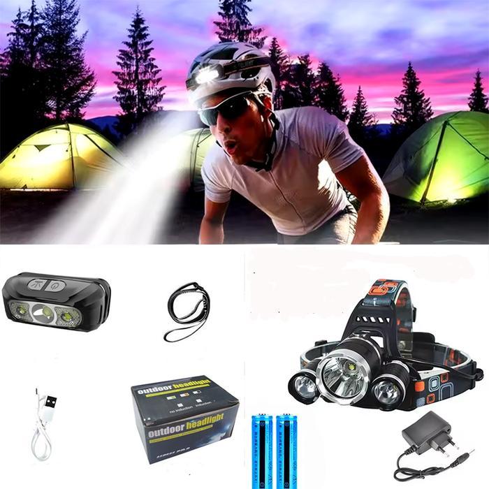 Lampu Senter Kepala / Headlamp / Headlight dengan Baterai 18650 Bawaan Lampu Depan Senter Berkemah
