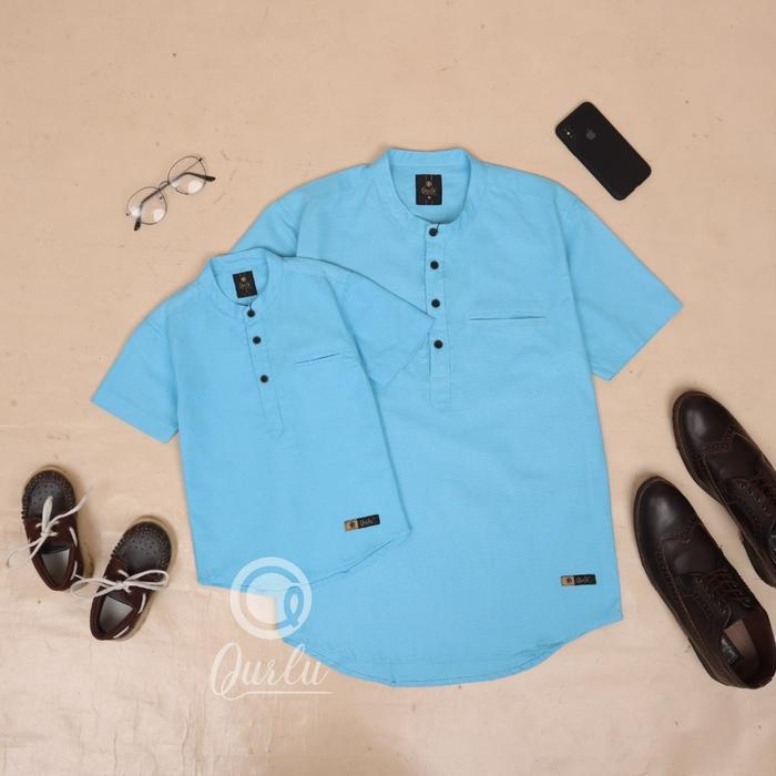 NEW PORODUK QURLU - KEMEJA KOKO DEWASA/ANAK WARNA BABY BLUE (BISA COUPLE AYAH ANAK)
