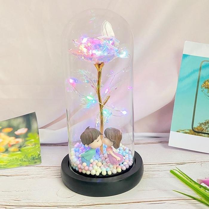 Lampu Led Bunga Mawar Dekorasi Kado Valentine Hiasan,Rose In Glass Dome,Rose Lamp Led Light Baterai