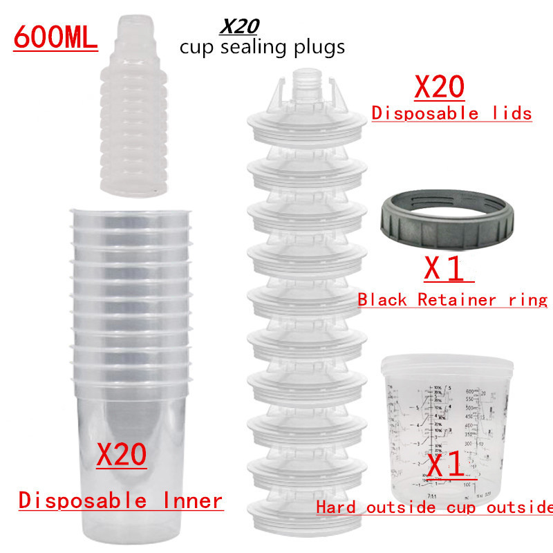 Spray gun Paint Mixing 20 pcs Cup Type Quick Cup, spray gun tank tank 165/400/600ml pps Disposable