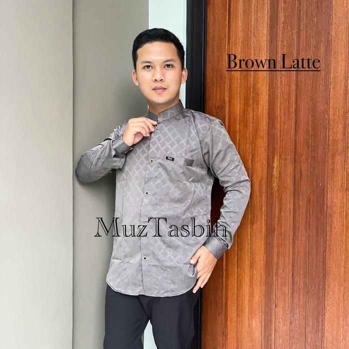 Muztasbih Baju Koko Pria Dewasa Kemko Sultan Embos Kemeja Pria Lengan Panjang Katun Songket Motif